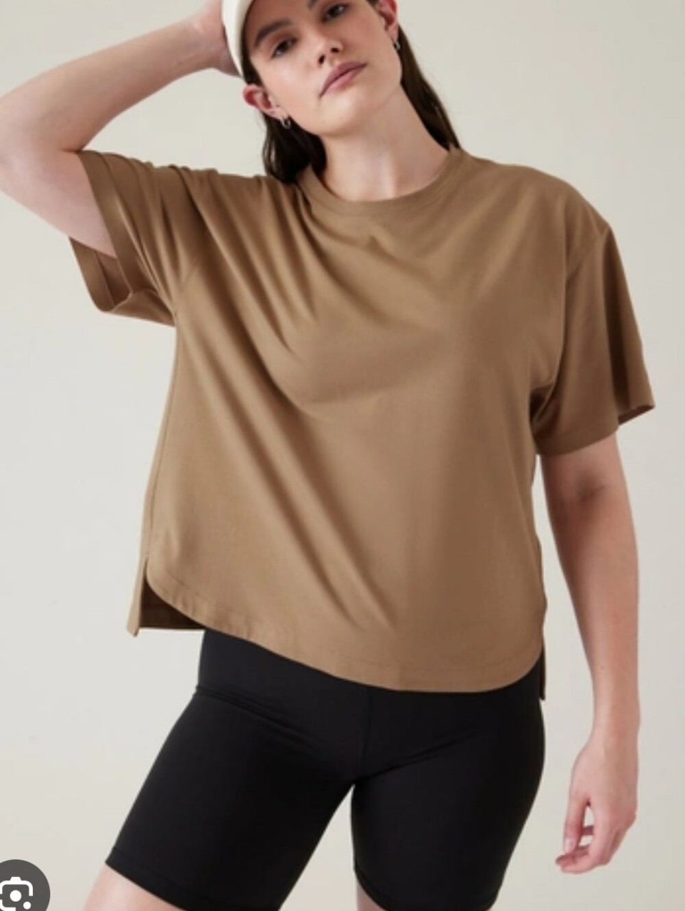 Athleta Effortless Cotton Boxy Tee Activewear Outdoor T-shirt in Brown Size XL